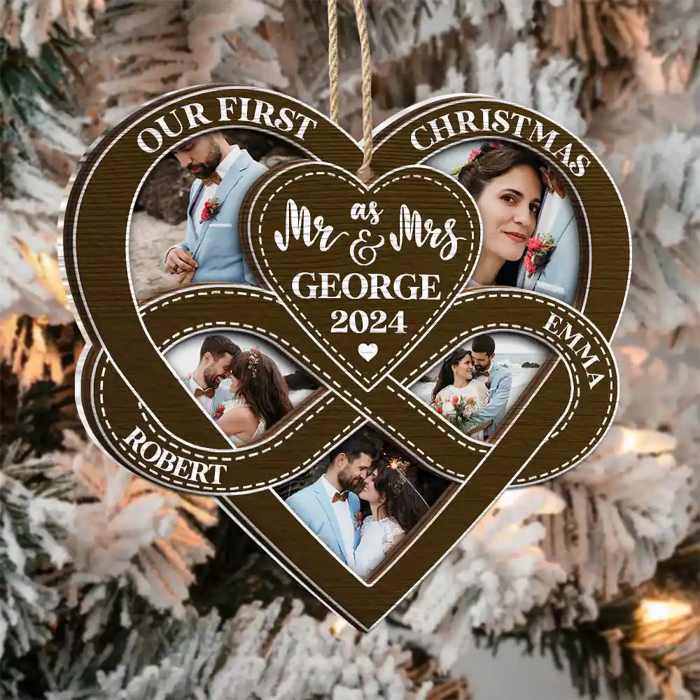 Custom Photo First Christmas As Mr & Mrs - Personalized 2-Layered Mix Ornament - Image 3