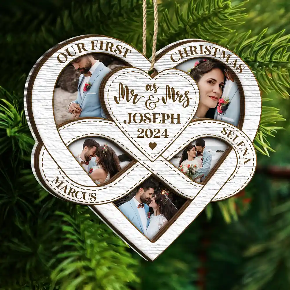 Custom Photo First Christmas As Mr & Mrs - Personalized 2-Layered Mix Ornament - Image 5