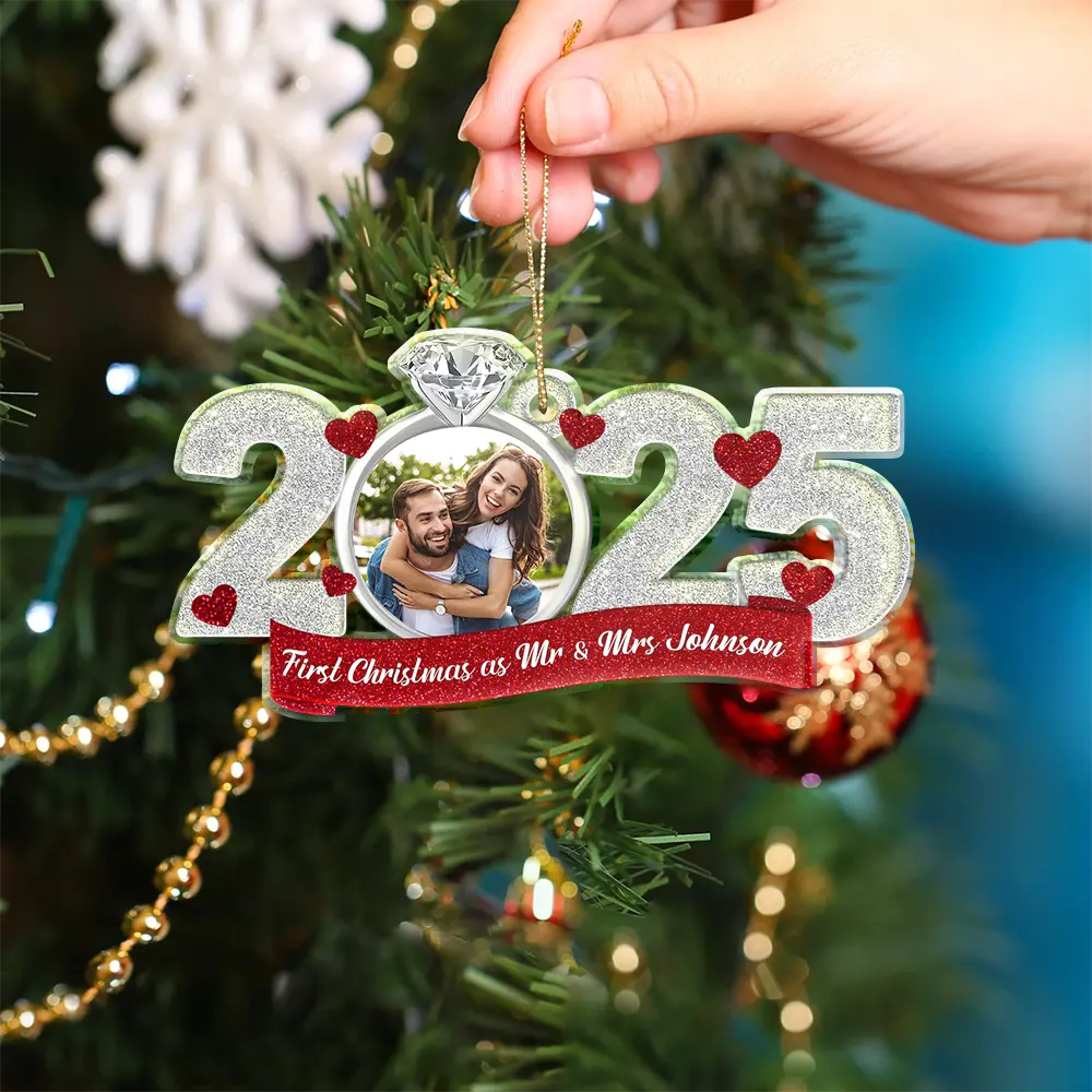 Custom Photo First Christmas As Mr. & Mrs. - Personalized Custom Shaped Acrylic Ornament - Image 4