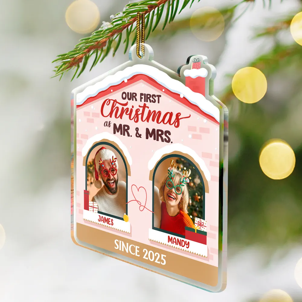Custom Photo First Christmas Couples - Personalized Custom Shaped Acrylic Ornament - Image 2