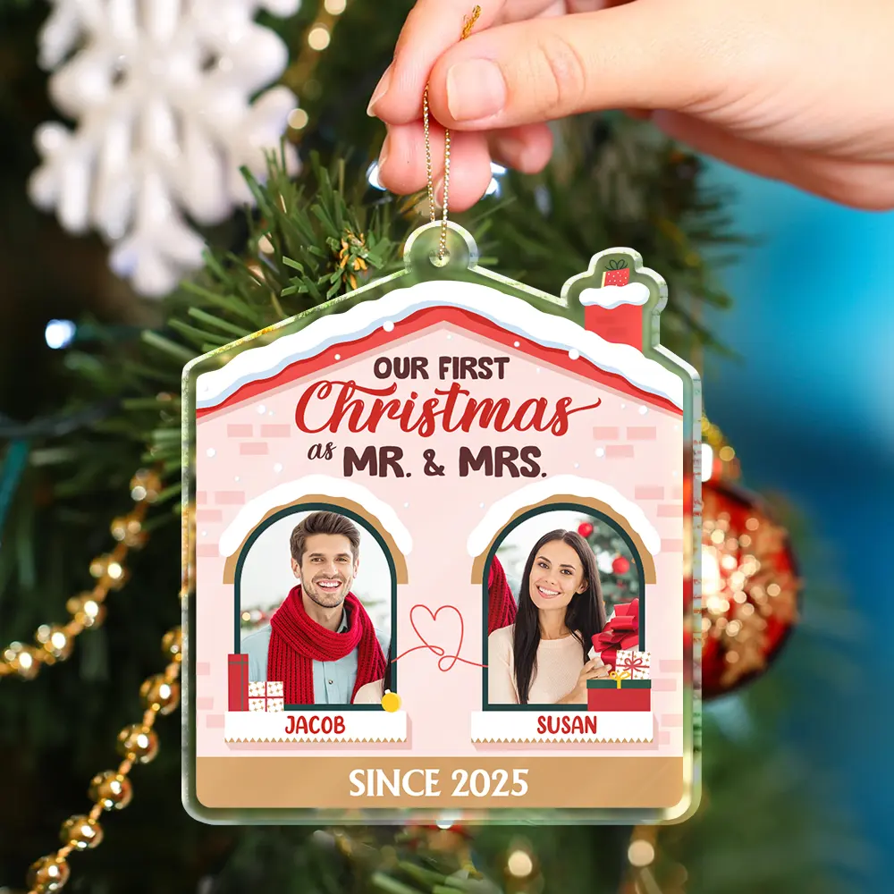Custom Photo First Christmas Couples - Personalized Custom Shaped Acrylic Ornament - Image 4