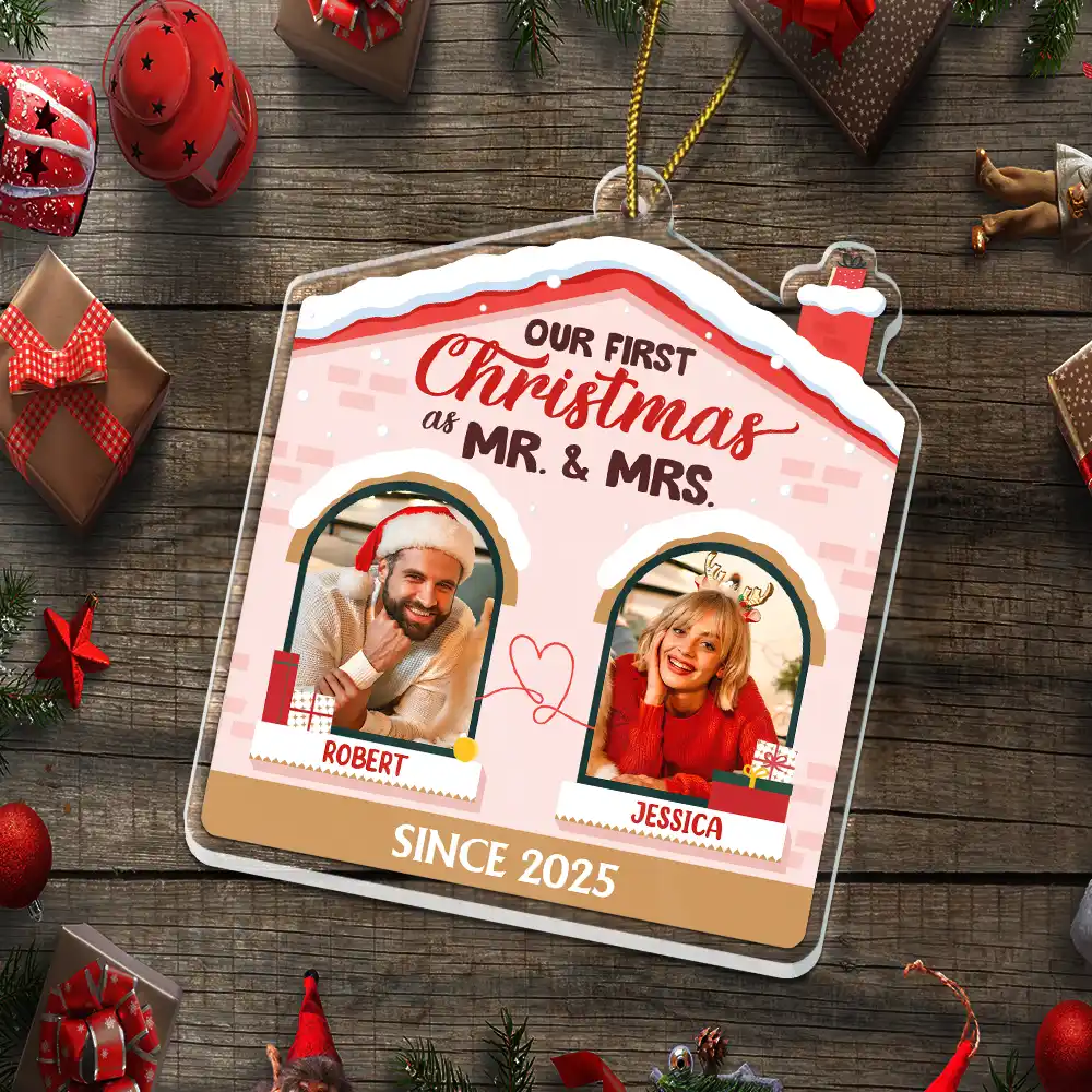 Custom Photo First Christmas Couples - Personalized Custom Shaped Acrylic Ornament - Image 5