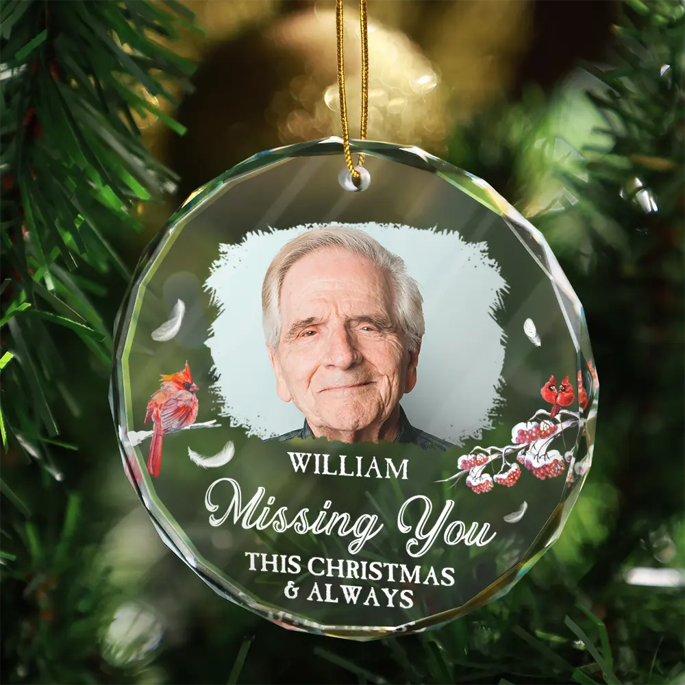 Custom Photo First Christmas In Heaven - Personalized Circle Glass Ornament - Image 3