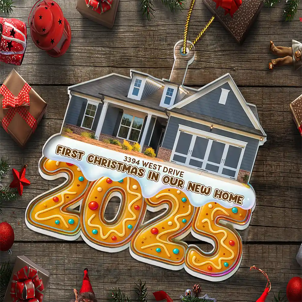 Custom Photo First Christmas In Our New Home Gingerbread - Personalized Custom Shaped Acrylic Ornament - Image 6