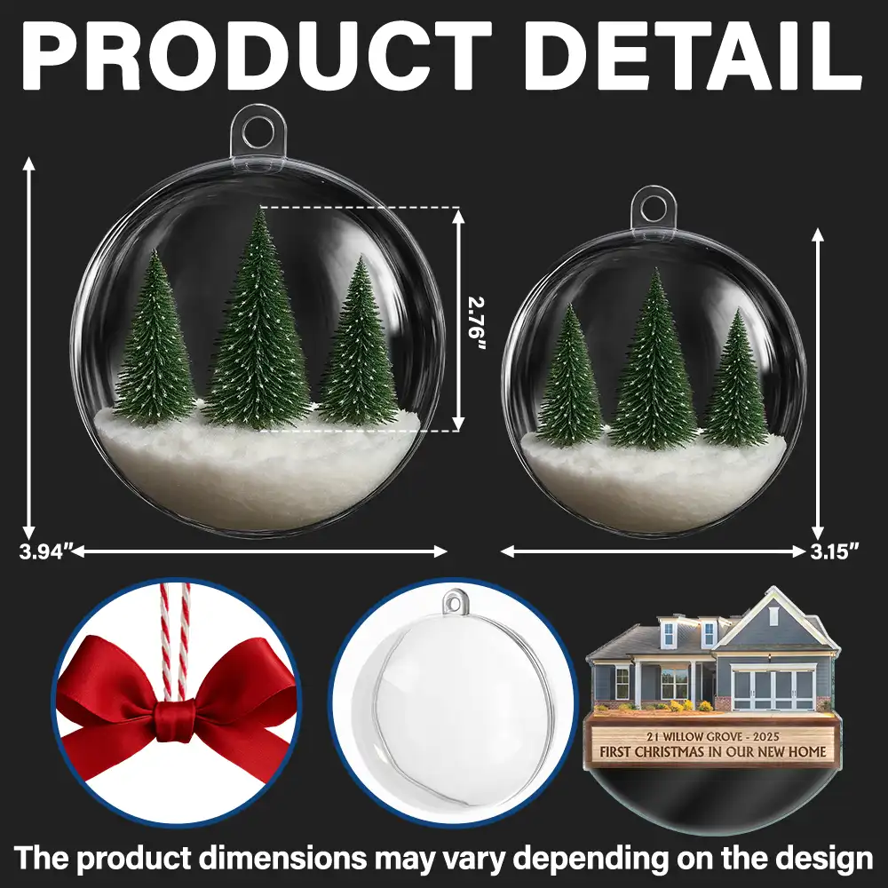 Custom Photo First Christmas In Our New Home - Personalized 3D Acrylic Ball Ornament - Image 3