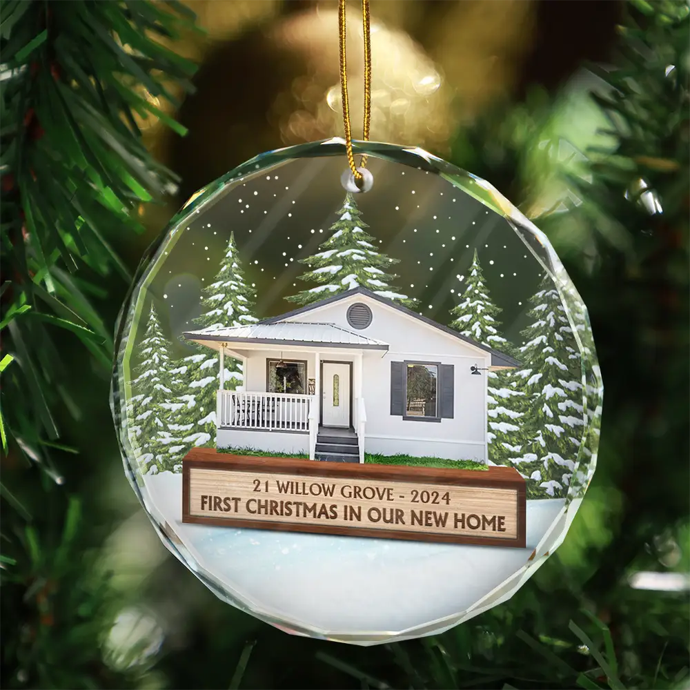 Custom Photo First Christmas In Our New House - Personalized Circle Glass Ornament - Image 4
