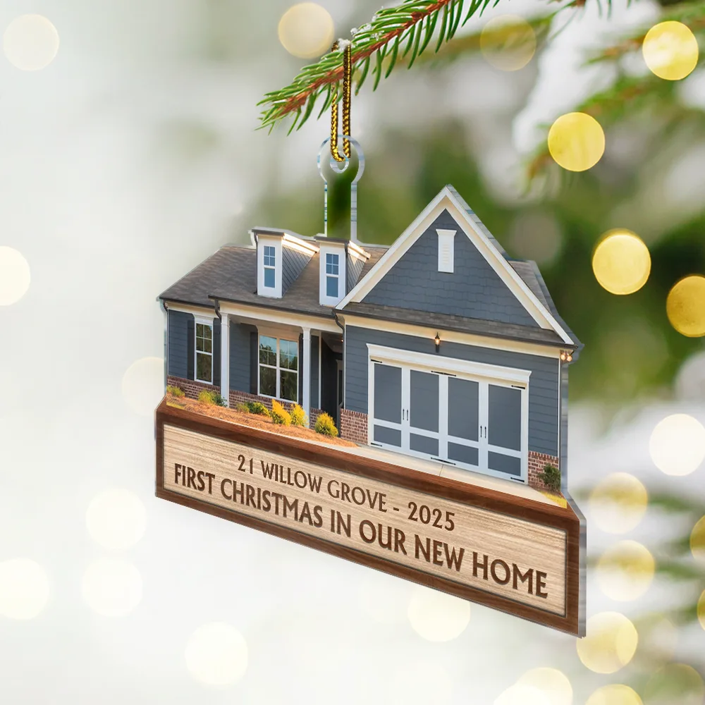 Custom Photo First Christmas In Our New House - Personalized Cutout Acrylic Ornament - Image 3