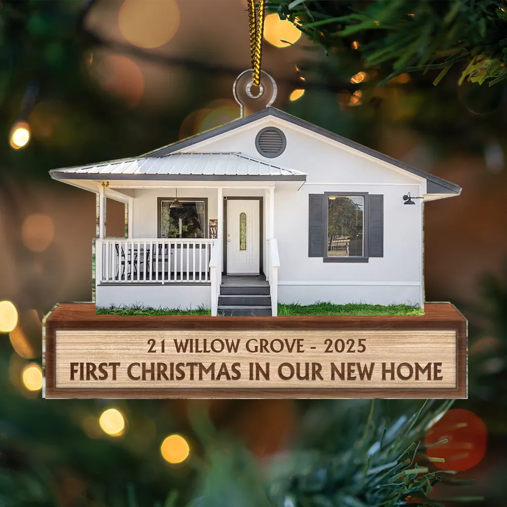 Custom Photo First Christmas In Our New House - Personalized Cutout Acrylic Ornament - Image 4