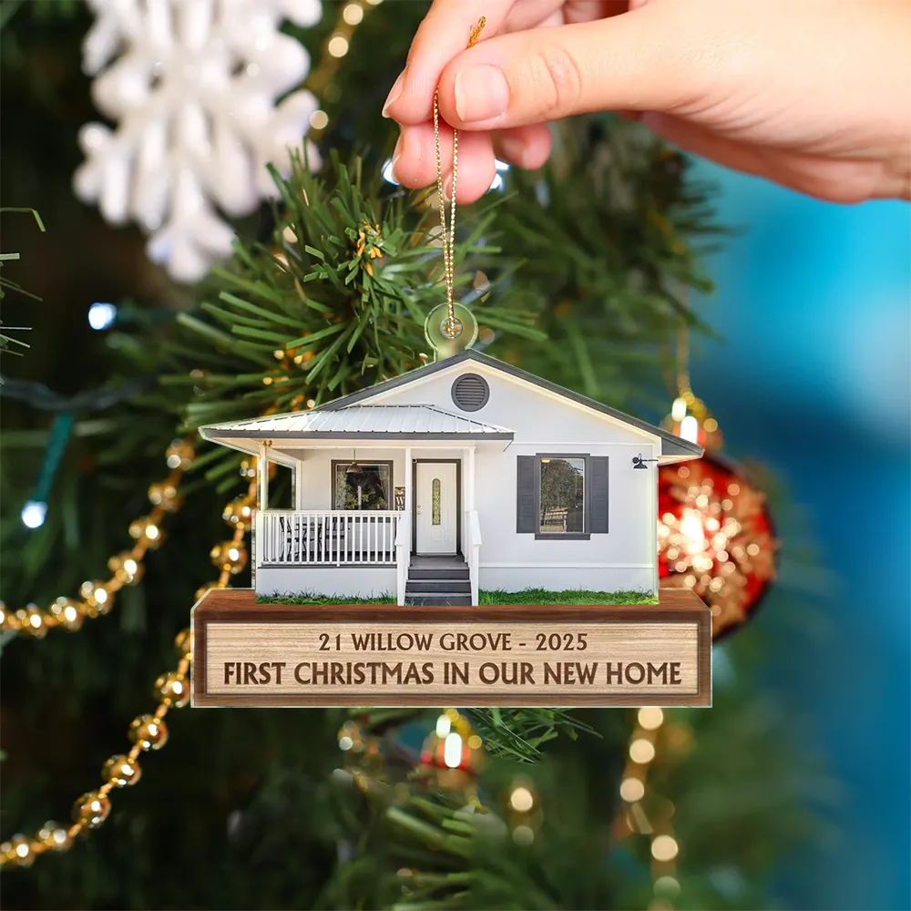 Custom Photo First Christmas In Our New House - Personalized Cutout Acrylic Ornament - Image 5