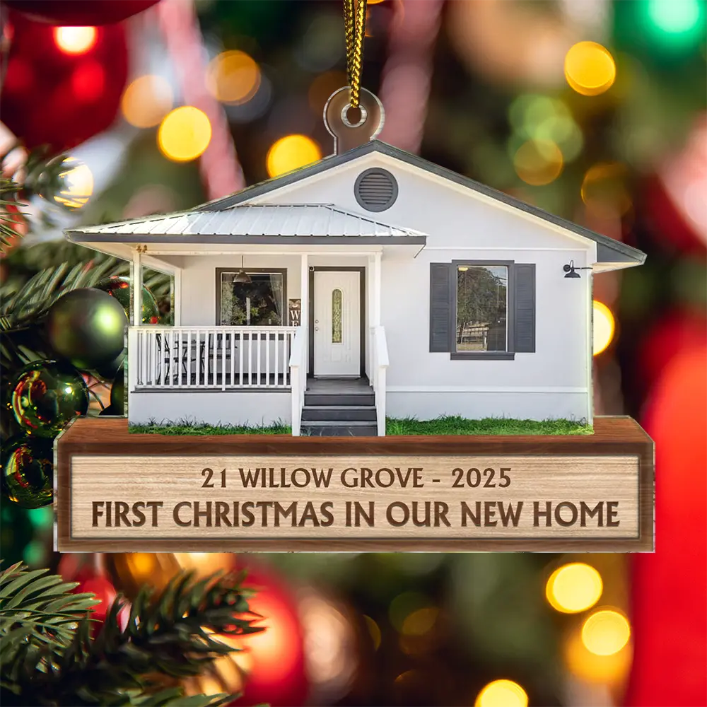Custom Photo First Christmas In Our New House - Personalized Cutout Acrylic Ornament - Image 6