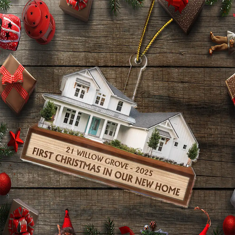 Custom Photo First Christmas In Our New House - Personalized Cutout Acrylic Ornament - Image 7