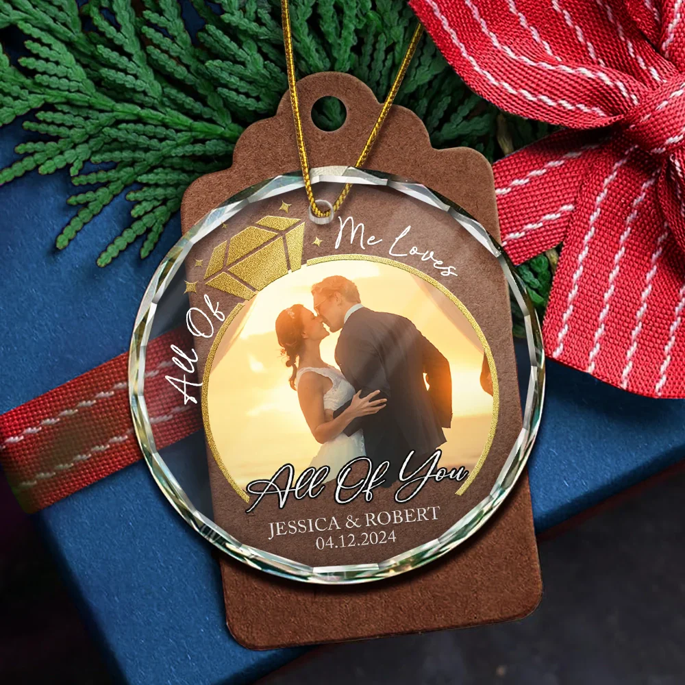 Custom Photo First Christmas Married Couple Ring - Personalized Circle Glass Ornament - Image 5