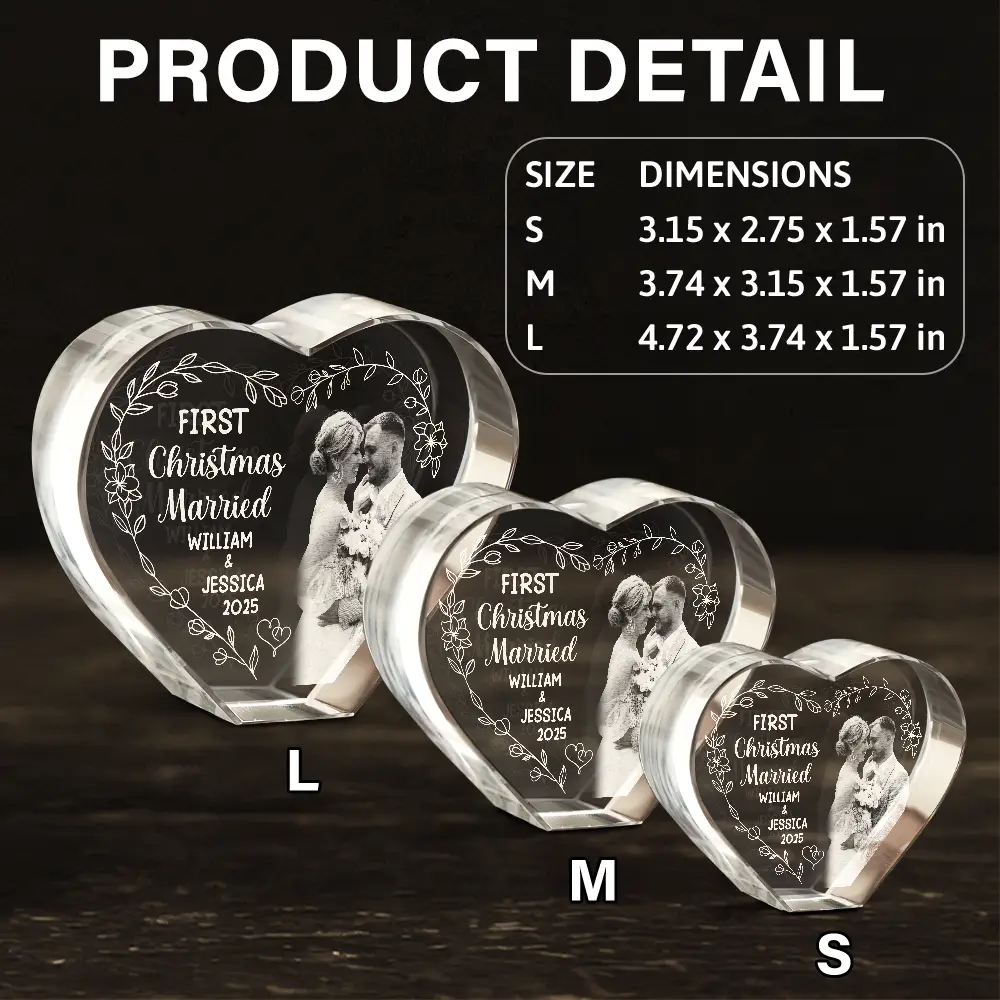Custom Photo First Christmas Married - Personalized Crystal Heart - Image 6