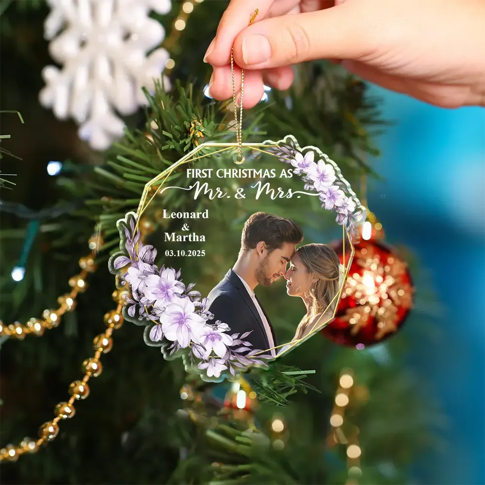 Custom Photo First Christmas Married - Personalized Custom Shaped Acrylic Ornament - Image 5