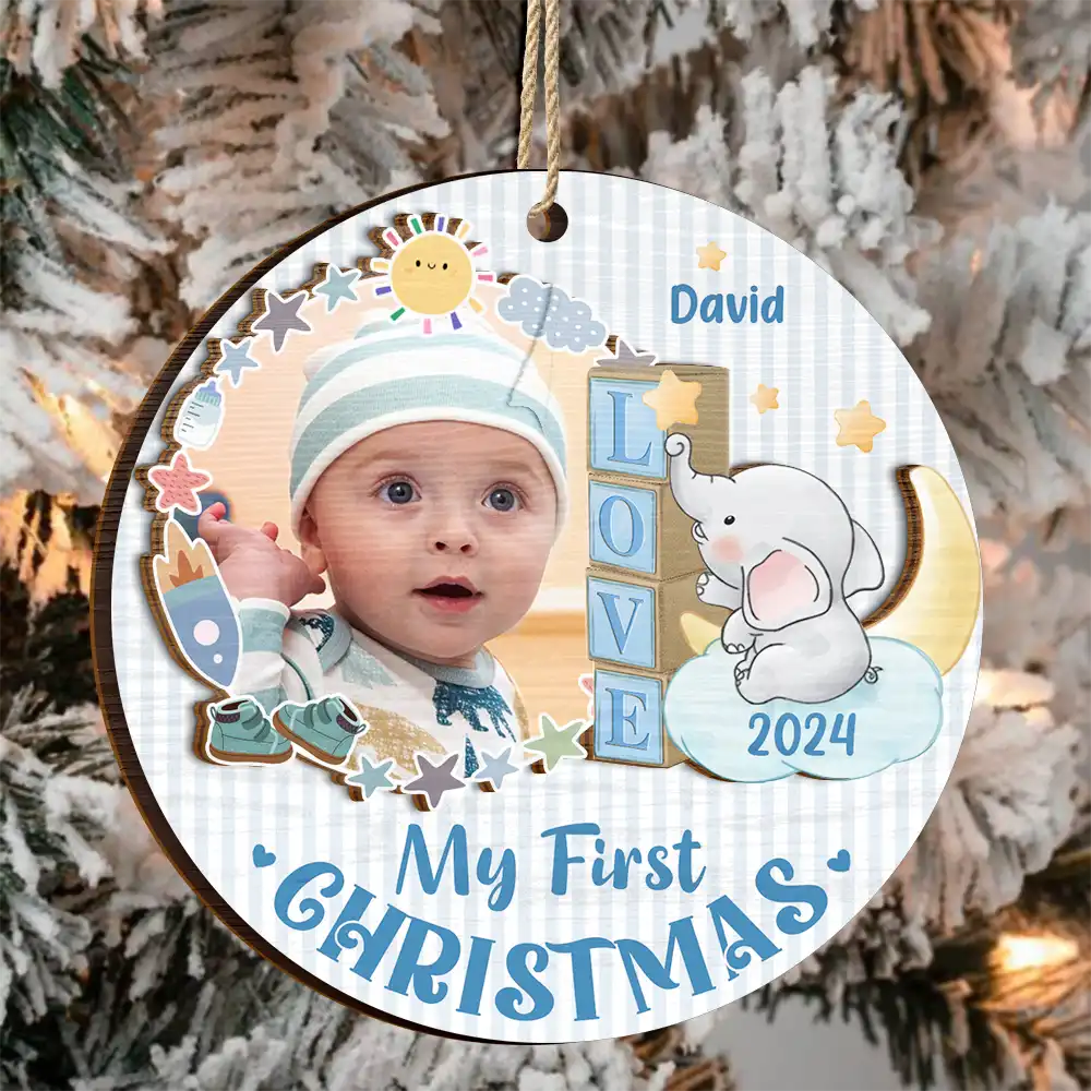 Custom Photo First Christmas - Personalized 2-Layered Wooden Ornament - Image 3