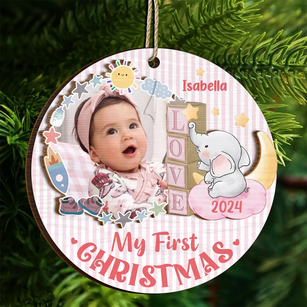 Custom Photo First Christmas - Personalized 2-Layered Wooden Ornament - Image 4