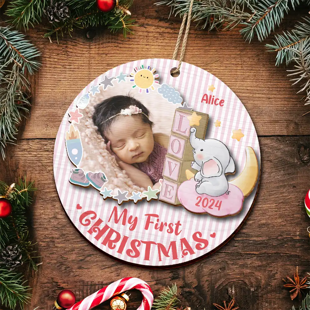 Custom Photo First Christmas - Personalized 2-Layered Wooden Ornament - Image 5