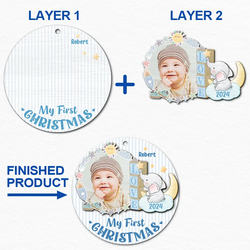 Custom Photo First Christmas - Personalized 2-Layered Wooden Ornament - Image 6