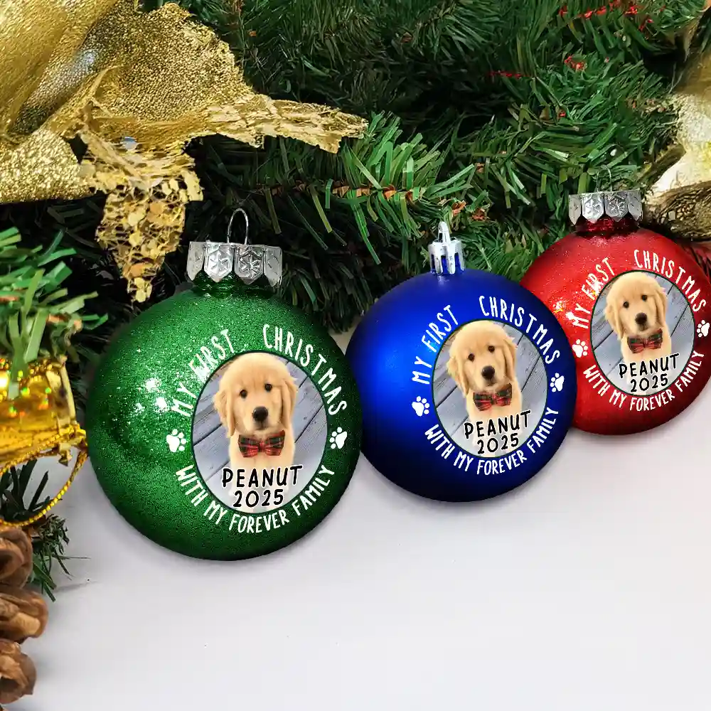 Custom Photo First Christmas Pet Lovers - Personalized Ball Ornament - Image 4