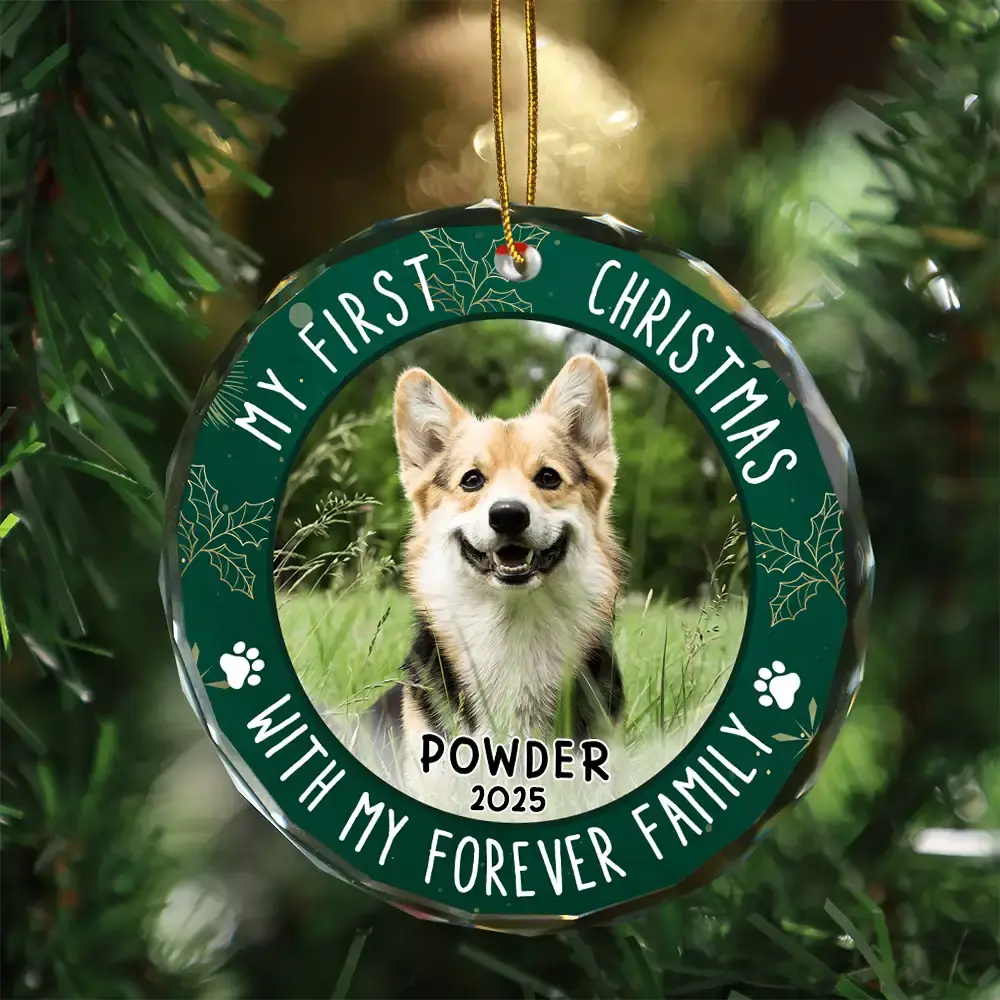 Custom Photo First Christmas Pet Lovers - Personalized Circle Glass Ornament - Image 3