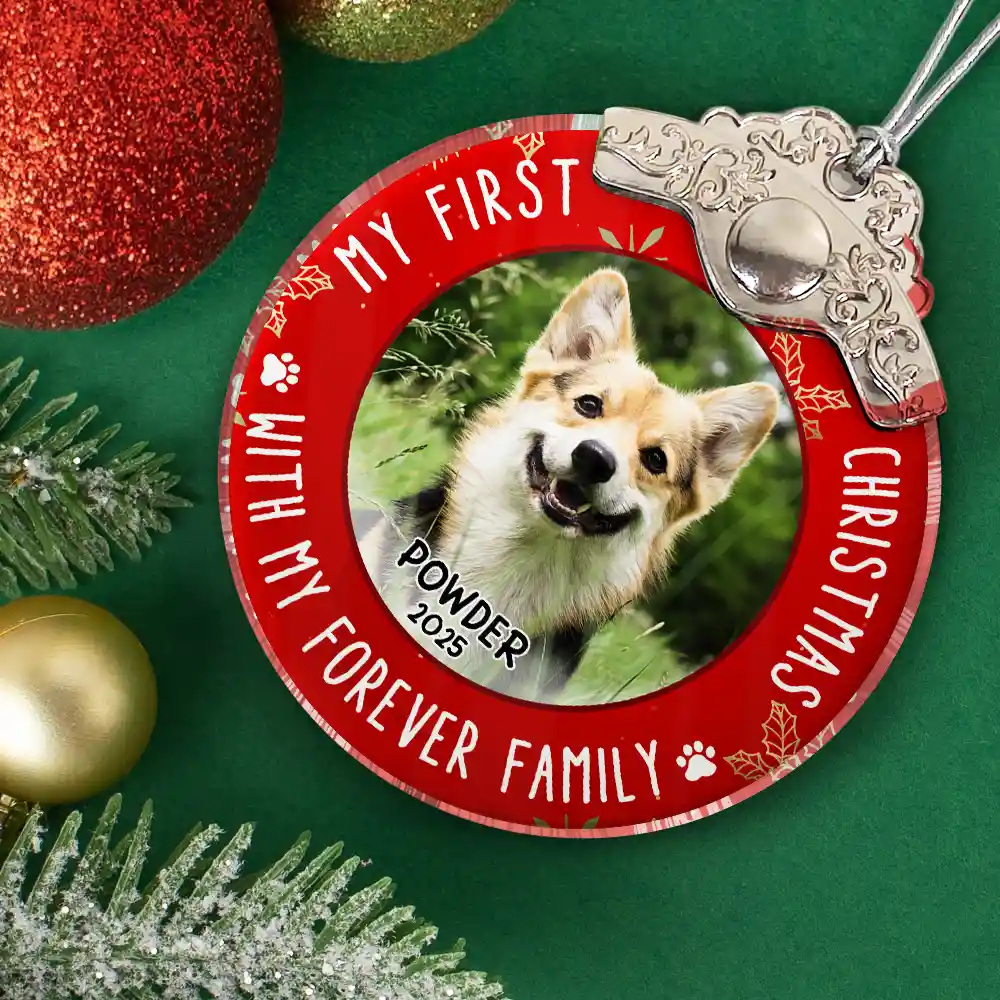 Custom Photo First Christmas Pet Lovers - Personalized Glass Ornament With Silver Cap - Image 2