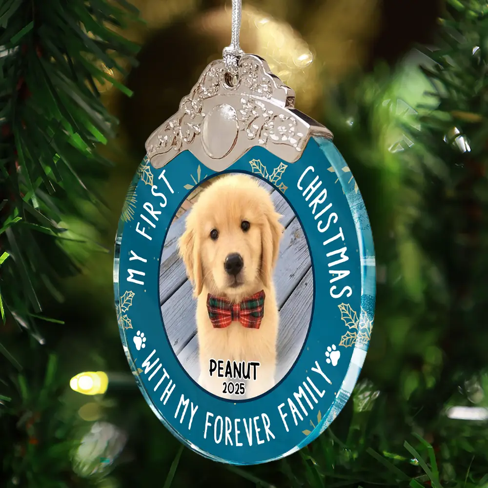 Custom Photo First Christmas Pet Lovers - Personalized Glass Ornament With Silver Cap - Image 4