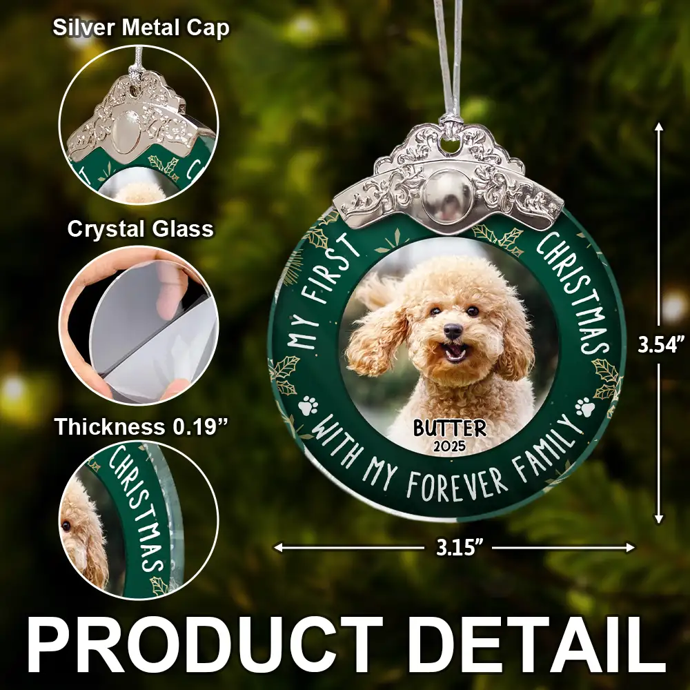 Custom Photo First Christmas Pet Lovers - Personalized Glass Ornament With Silver Cap - Image 5