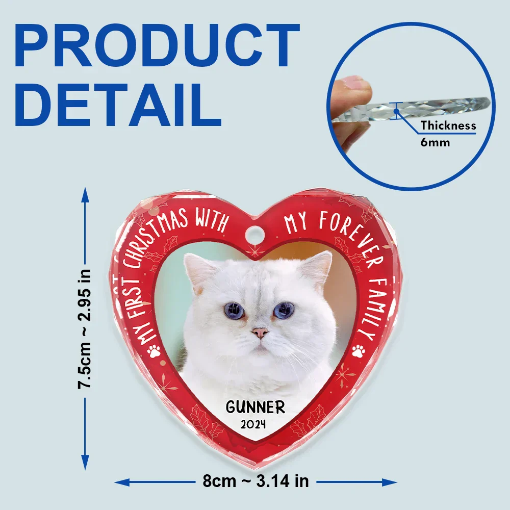 Custom Photo First Christmas Pet Lovers - Personalized Heart Shaped Glass Ornament - Image 5