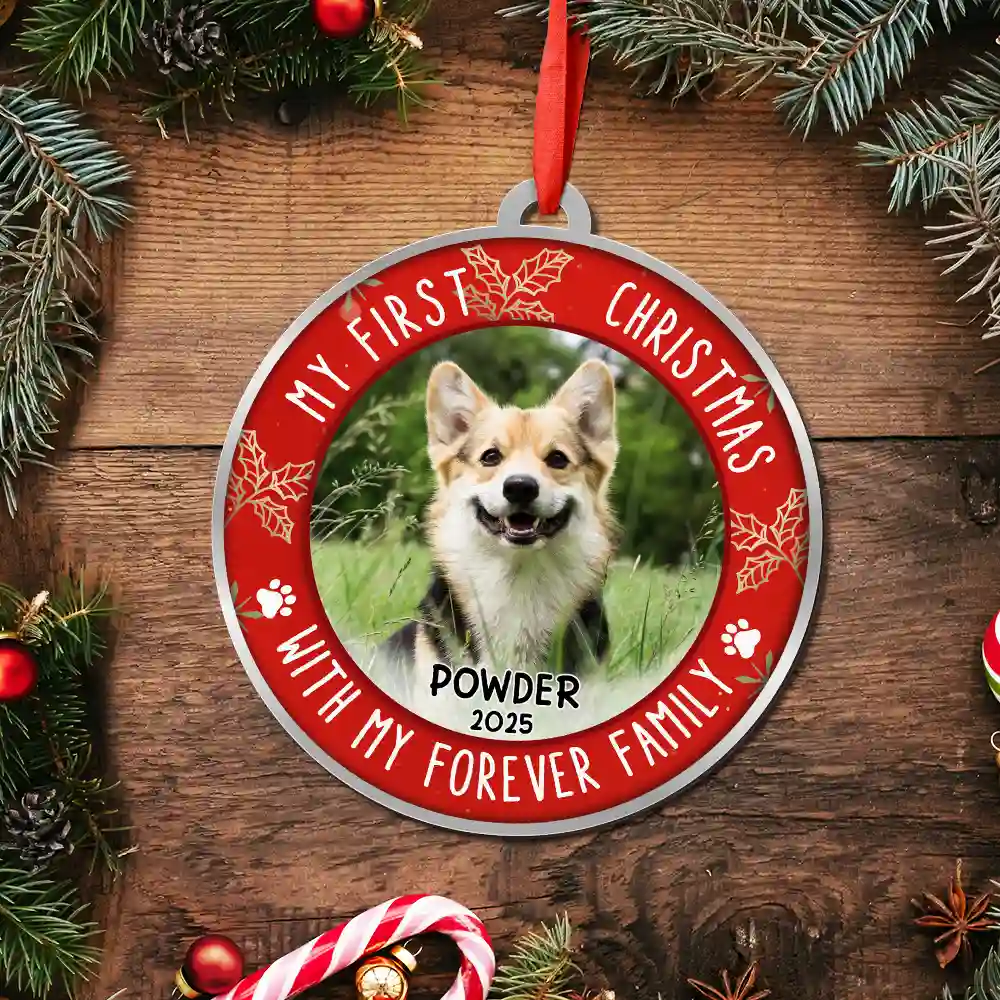 Custom Photo First Christmas Pet Lovers - Personalized Metal Ornament - Image 5