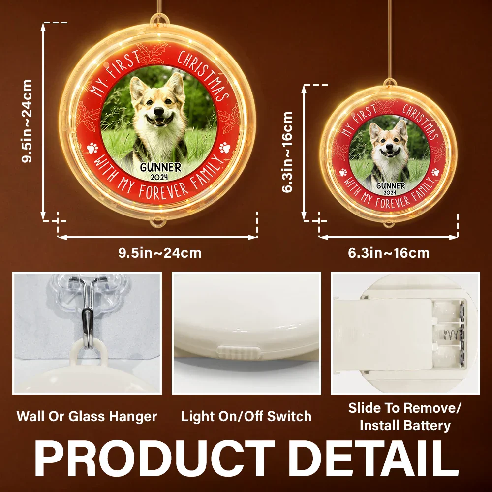 Custom Photo First Christmas Pet - Personalized LED Pendant Light - Image 6