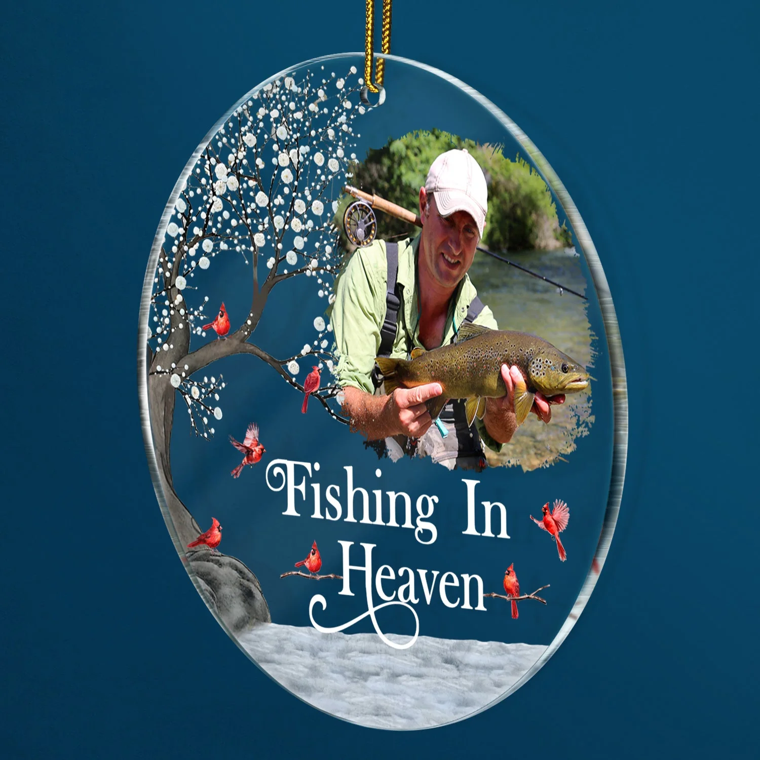 Custom Photo Fishing In Heaven - Memorial Gift For Family, Friends, Siblings, Fisherman - Personalized Circle Acrylic Ornament - Image 2