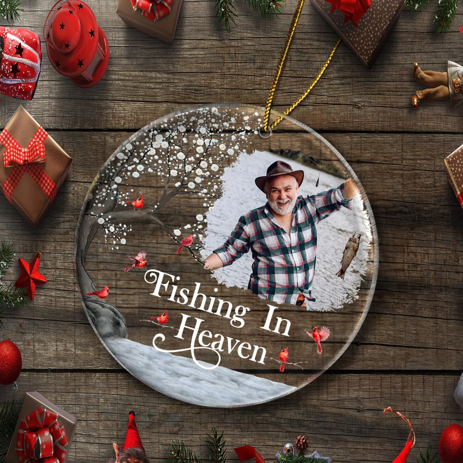 Custom Photo Fishing In Heaven - Memorial Gift For Family, Friends, Siblings, Fisherman - Personalized Circle Acrylic Ornament - Image 5