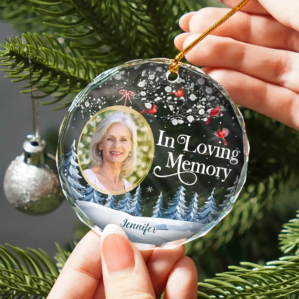 Custom Photo Forever In My Heart Cardinal - Personalized Circle Glass Ornament - Image 2