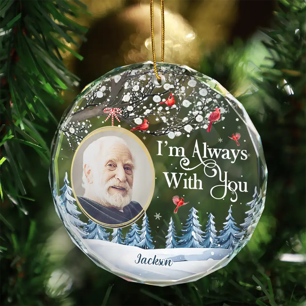 Custom Photo Forever In My Heart Cardinal - Personalized Circle Glass Ornament - Image 3