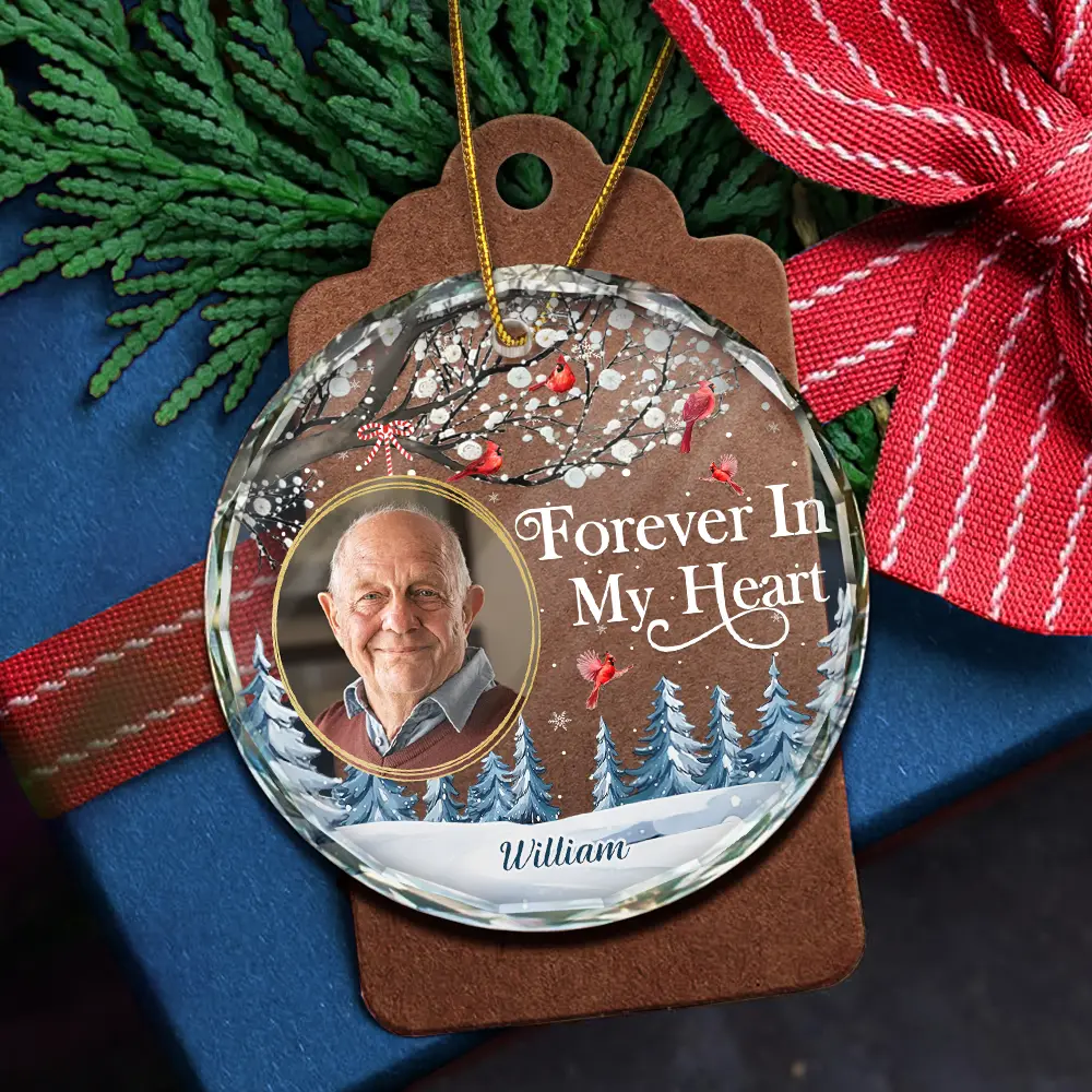 Custom Photo Forever In My Heart Cardinal - Personalized Circle Glass Ornament - Image 5