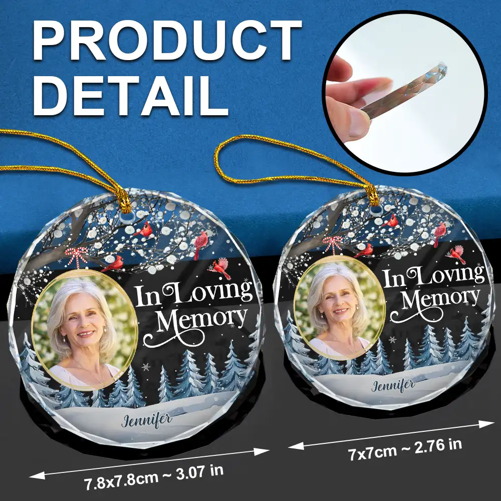 Custom Photo Forever In My Heart Cardinal - Personalized Circle Glass Ornament - Image 6