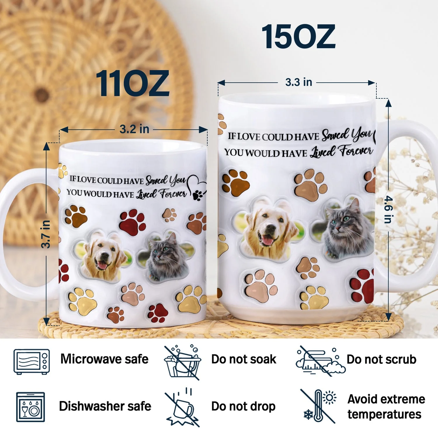 Custom Photo Forever In My Heart - Memorial Gift For Dog Lovers, Cat Lovers - 3D Inflated Effect Printed Mug, Personalized White Edge-to-Edge Mug - Image 5