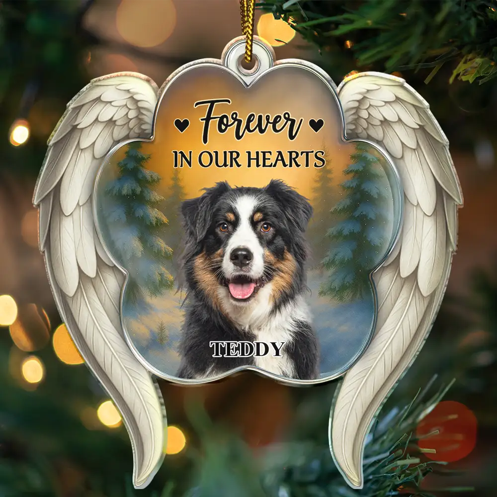 Custom Photo Forever In My Heart Paw Angel Wings - Personalized Custom Shaped Acrylic Ornament - Image 4
