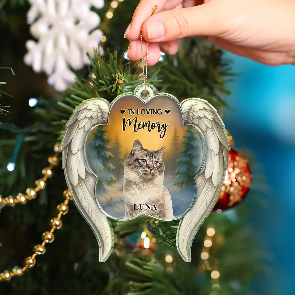 Custom Photo Forever In My Heart Paw Angel Wings - Personalized Custom Shaped Acrylic Ornament - Image 5