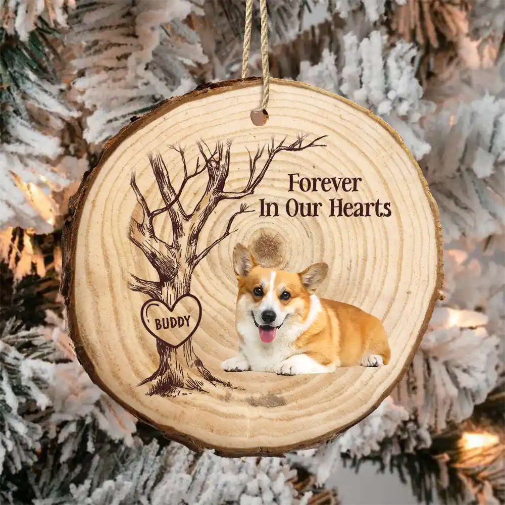 Custom Photo Forever In Our Hearts - Personalized Wood Slice Ornament - Image 5