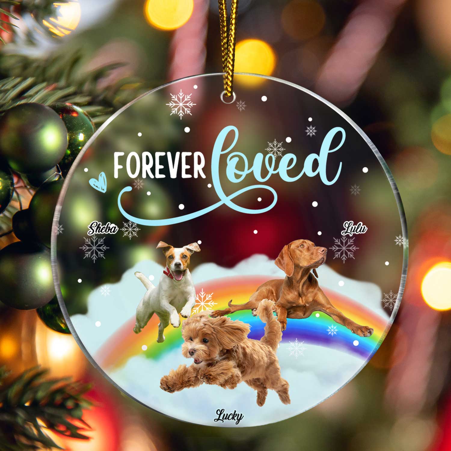 Custom Photo Forever Loved - Christmas Memorial Gift For Dog Lovers - Personalized Circle Acrylic Ornament - Image 4