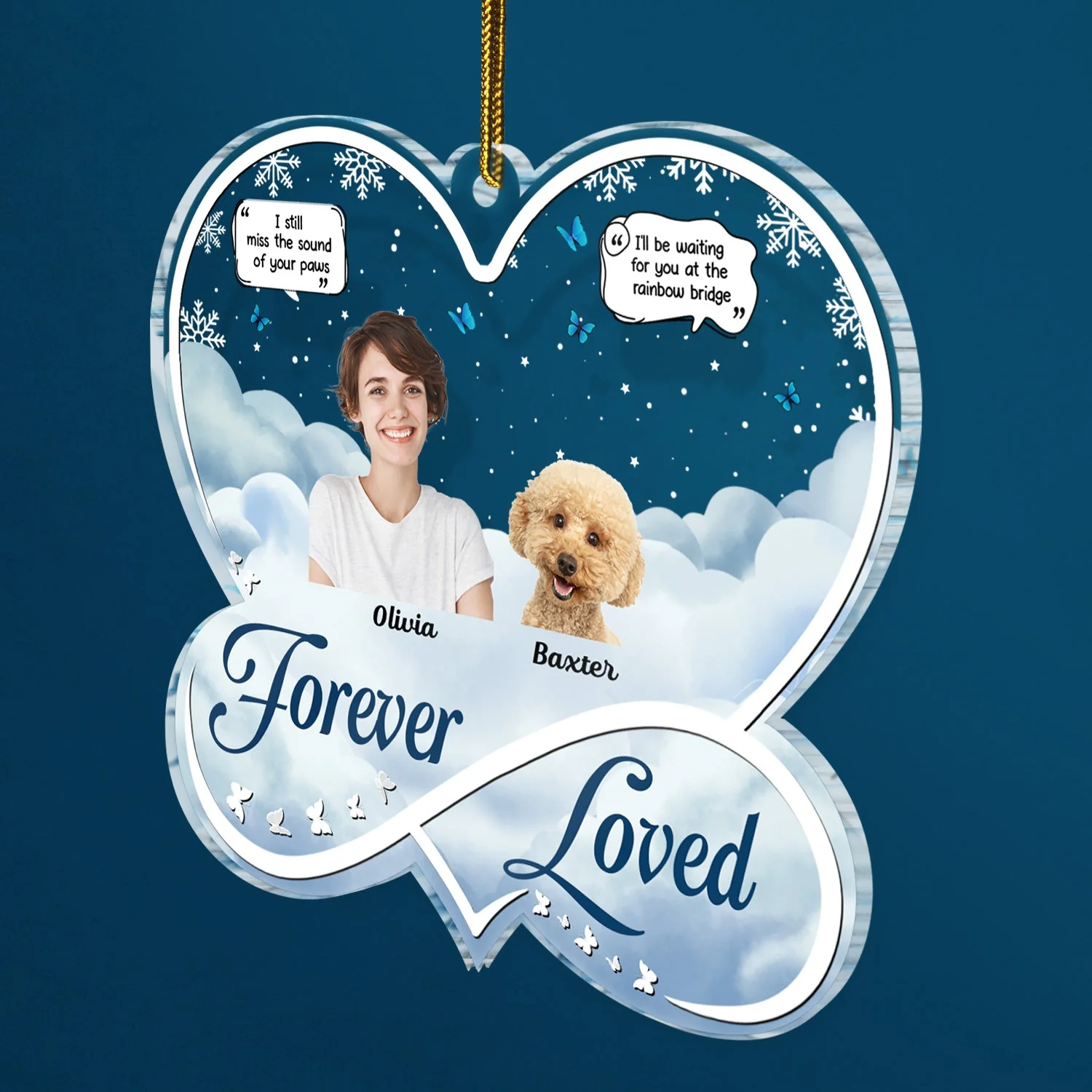 Custom Photo Forever Loved - Christmas Memorial Gift For Pet Lovers, Dog Mom, Dog Dad, Cat Mom, Cat Dad - Personalized Custom Shaped Acrylic Ornament - Image 3