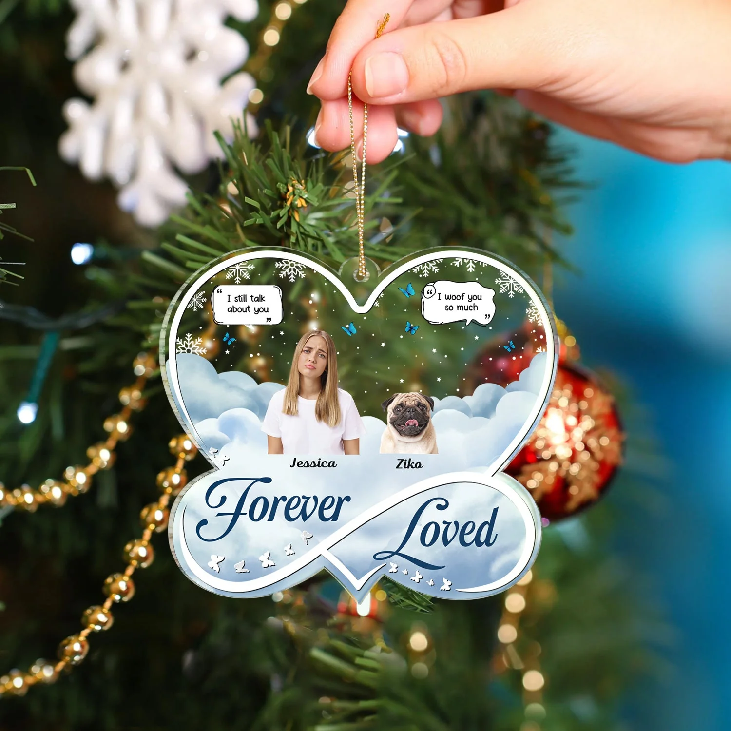 Custom Photo Forever Loved - Christmas Memorial Gift For Pet Lovers, Dog Mom, Dog Dad, Cat Mom, Cat Dad - Personalized Custom Shaped Acrylic Ornament - Image 5