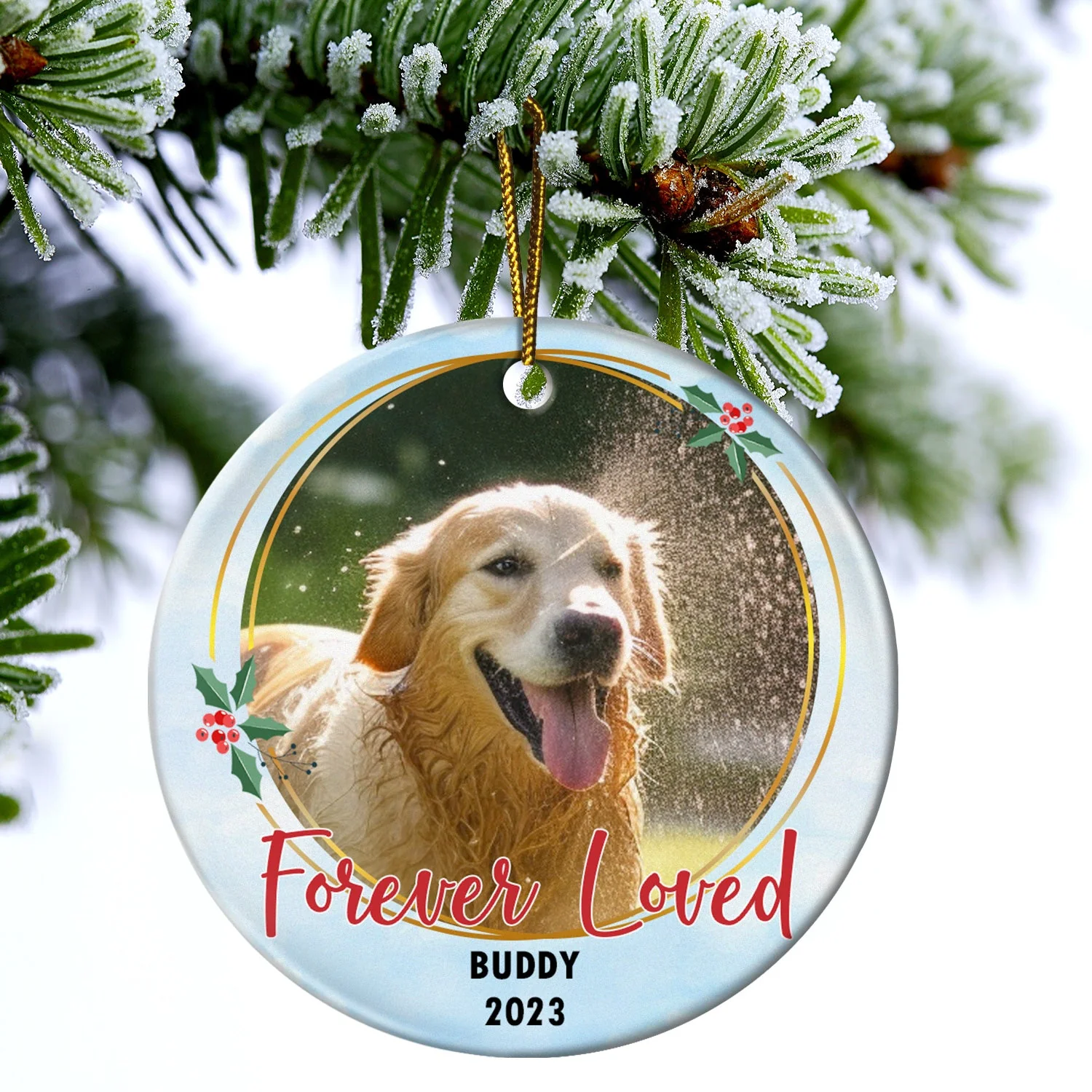 Custom Photo Forever Loved - Christmas Memorial Gift - Personalized Circle Ceramic Ornament - Image 4