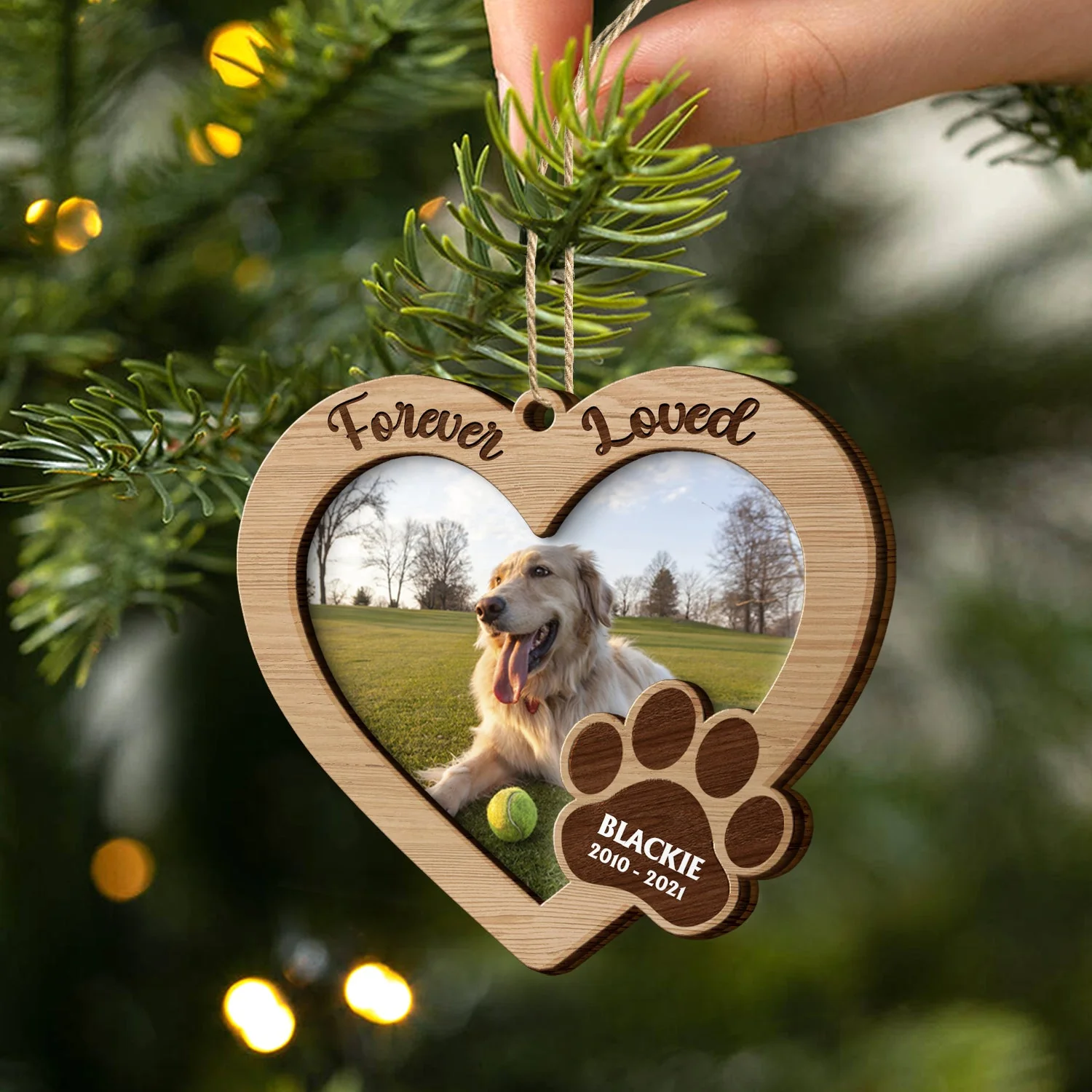 Custom Photo Forever Loved - Memorial, Christmas Gifts For Dog Lovers, Cat Lovers - Personalized 2-Layered Wooden Ornament - Image 2