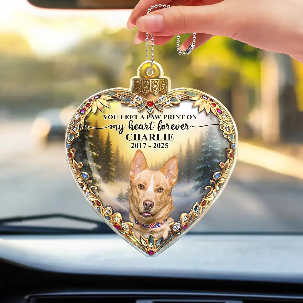 Custom Photo Forever Loved Memorial Dog Cat Family 3D Effect - Personalized Acrylic Car Hanger - Image 3