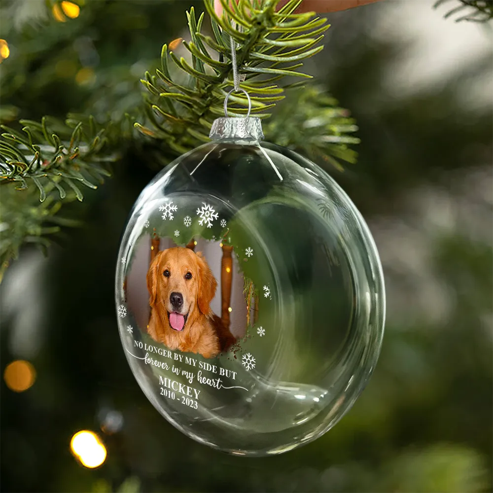 Custom Photo Forever Loved Memorial Dog Cat - Personalized Clear Flat Ball Ornament - Image 2