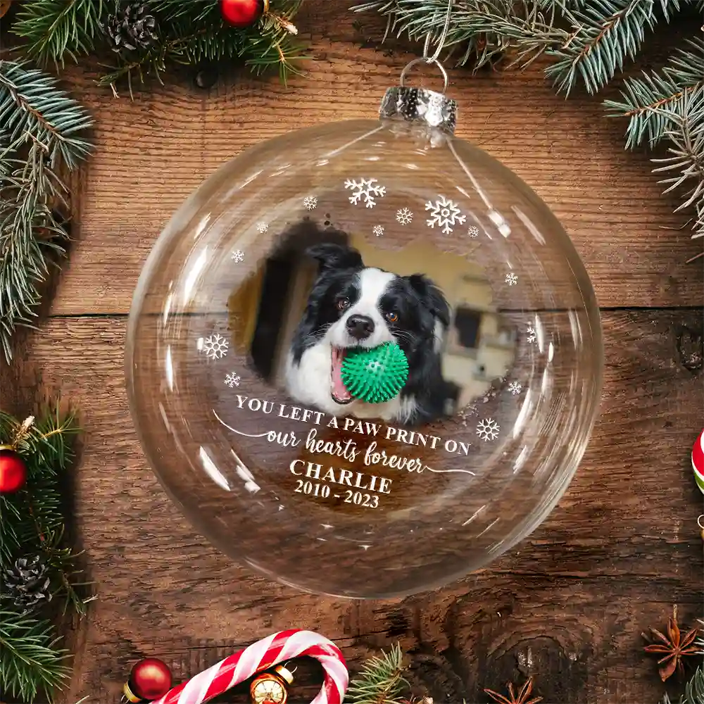 Custom Photo Forever Loved Memorial Dog Cat - Personalized Clear Flat Ball Ornament - Image 3