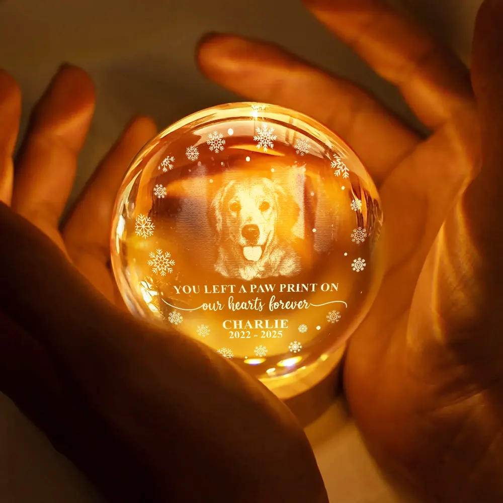 Custom Photo Forever Loved Memorial Dog Cat - Personalized Crystal Globe Lamp - Image 4