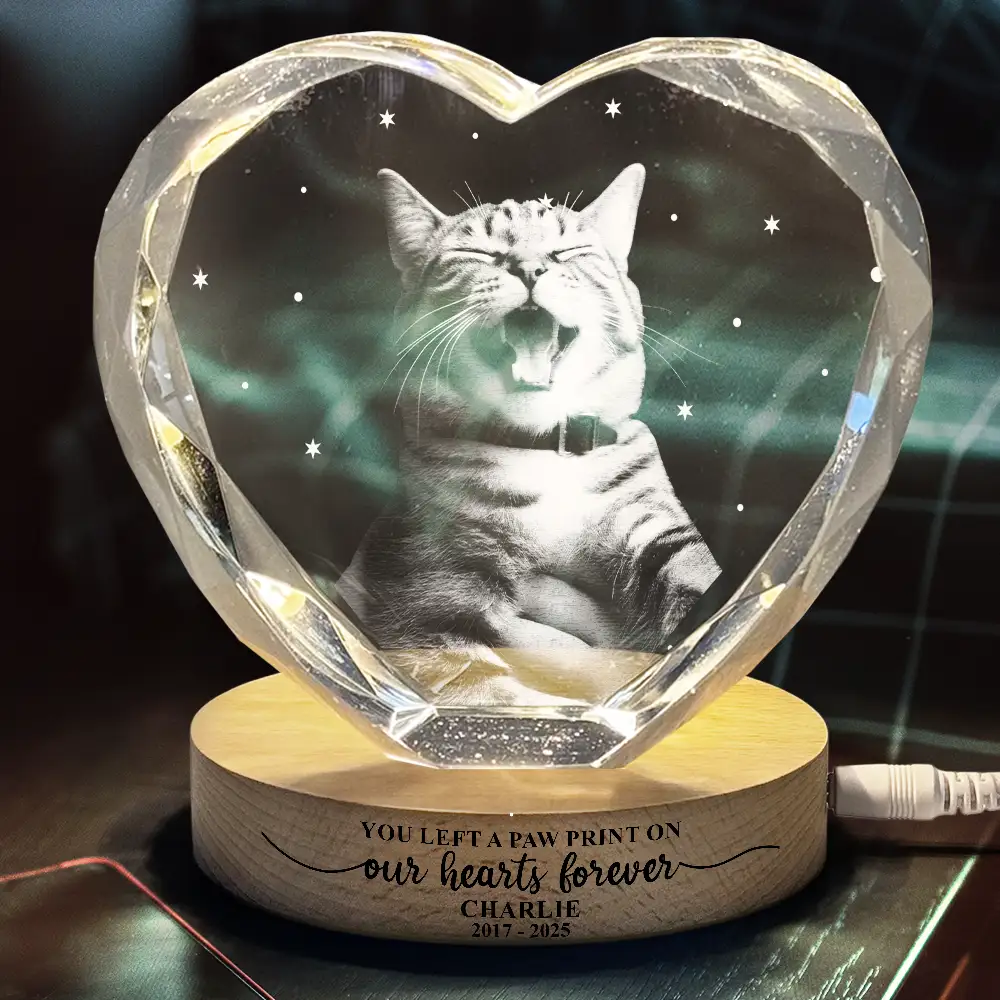 Custom Photo Forever Loved Memorial Dog Cat - Personalized Crystal Heart Shaped Lamp - Image 4